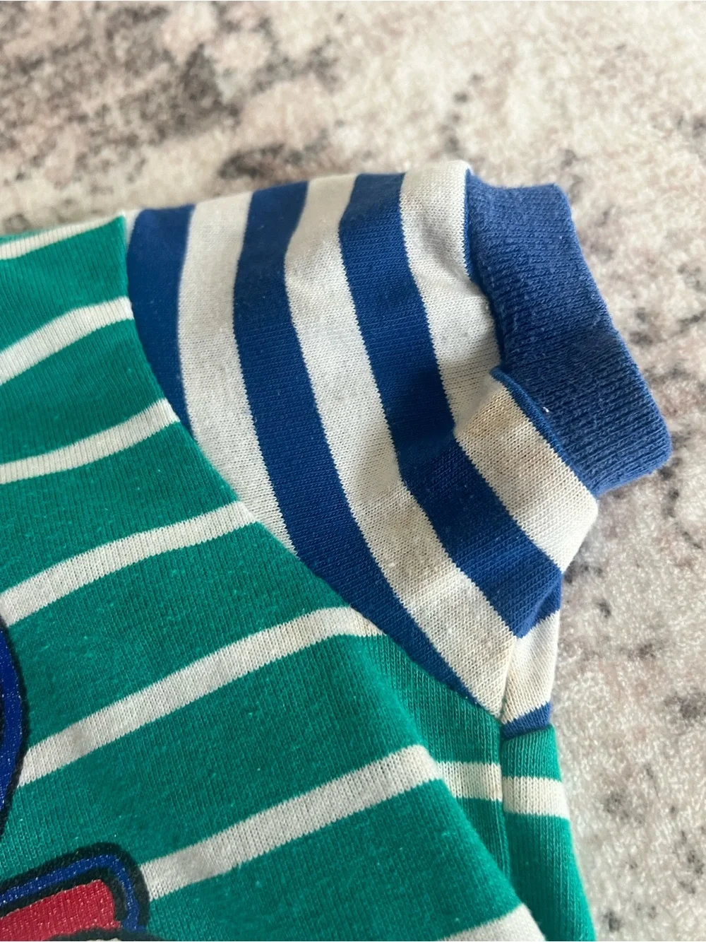 Vintage Peanuts Green & White Striped Snoopy Anchor One-Piece with Red Accents